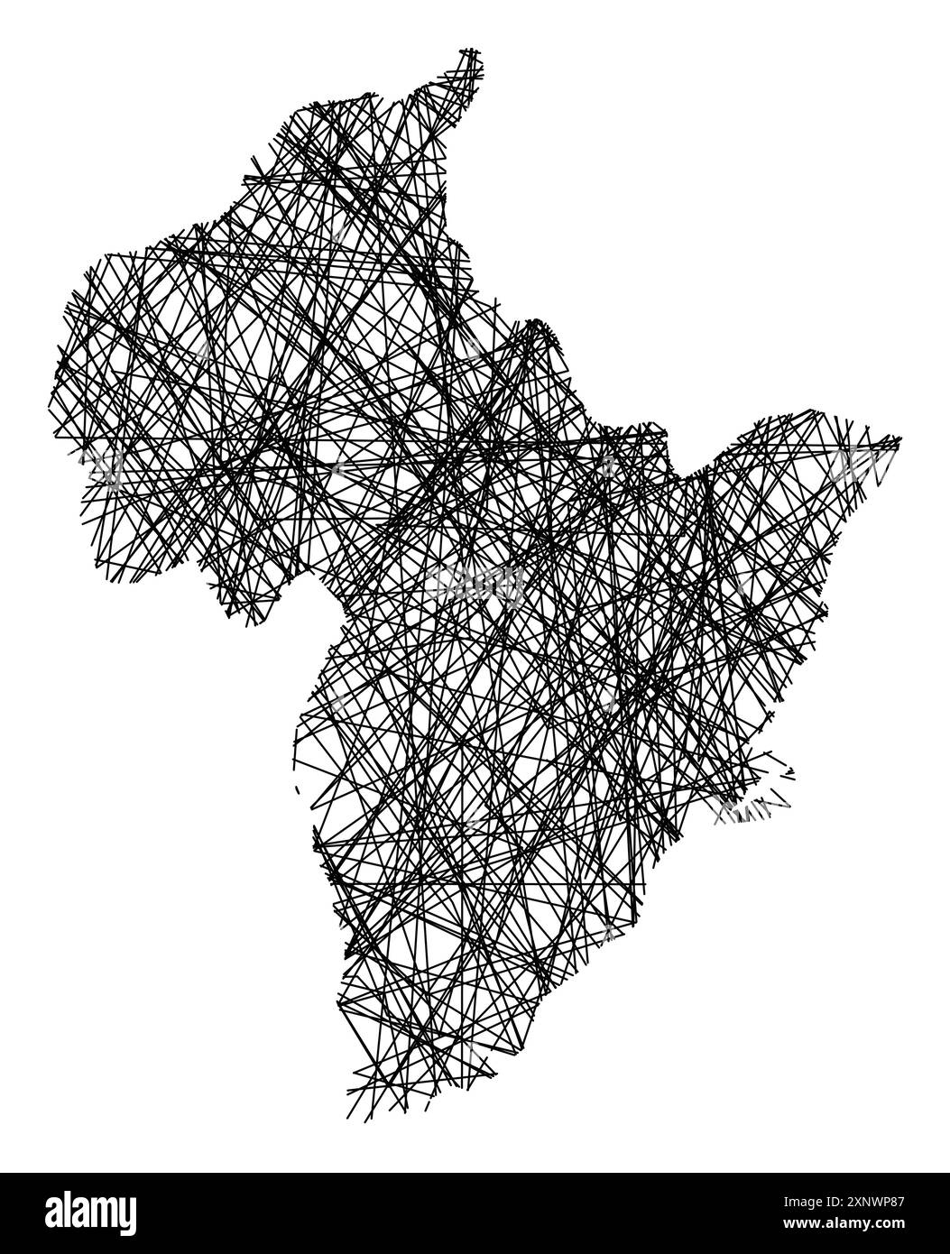 Mappa dei simboli del Consiglio regionale di Otago (nuova Zelanda) che mostra lo stato con linee nere, incrociate come Mikado Sticks o una ragnatela Illustrazione Vettoriale