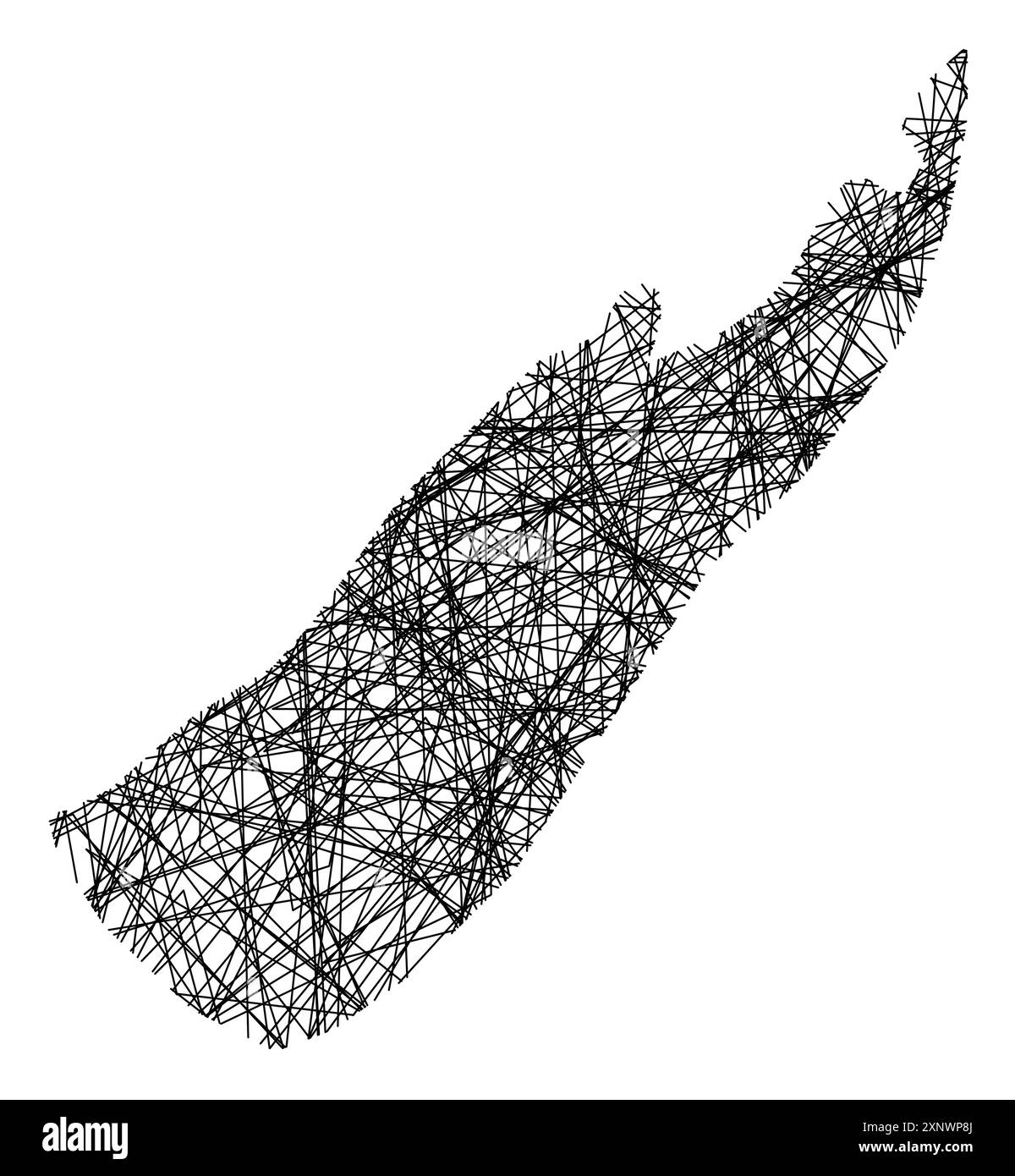 Mappa dei simboli dell'Autorità unitaria Nelson City (nuova Zelanda) che mostra lo stato con linee nere, incrociate come Mikado Sticks o una ragnatela Illustrazione Vettoriale