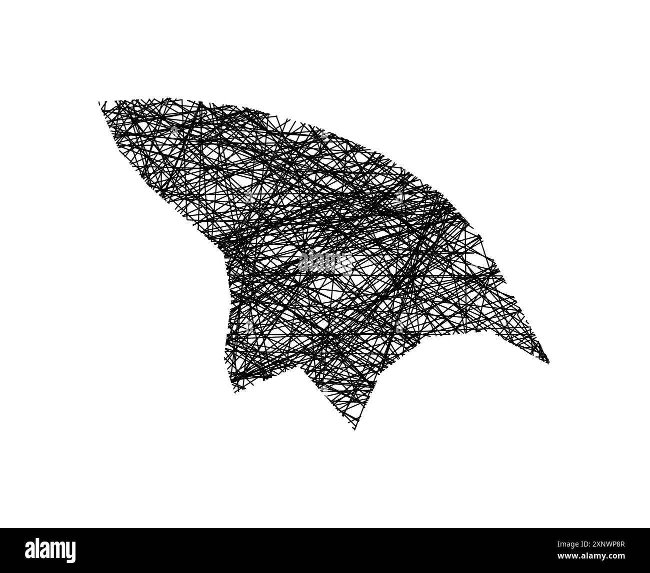 Mappa dei simboli delle Isole Kermadec (nuova Zelanda) che mostra lo stato con linee nere, incrociate come bastoni Mikado o una ragnatela Illustrazione Vettoriale
