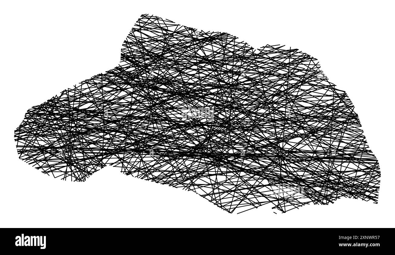 Mappa dei simboli della prefettura di Saitama (Giappone) che mostra lo stato con linee nere, incrociate come bastoncini Mikado o una ragnatela Illustrazione Vettoriale