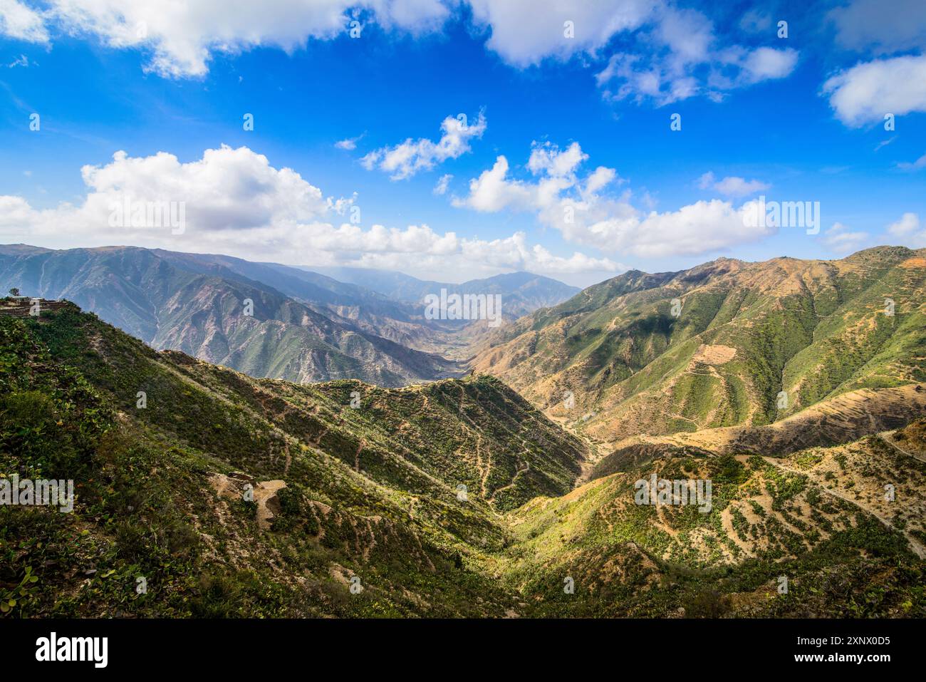 Paesaggio di montagna lungo la strada che da Massaua ad Asmara, Eritrea, Africa Foto Stock