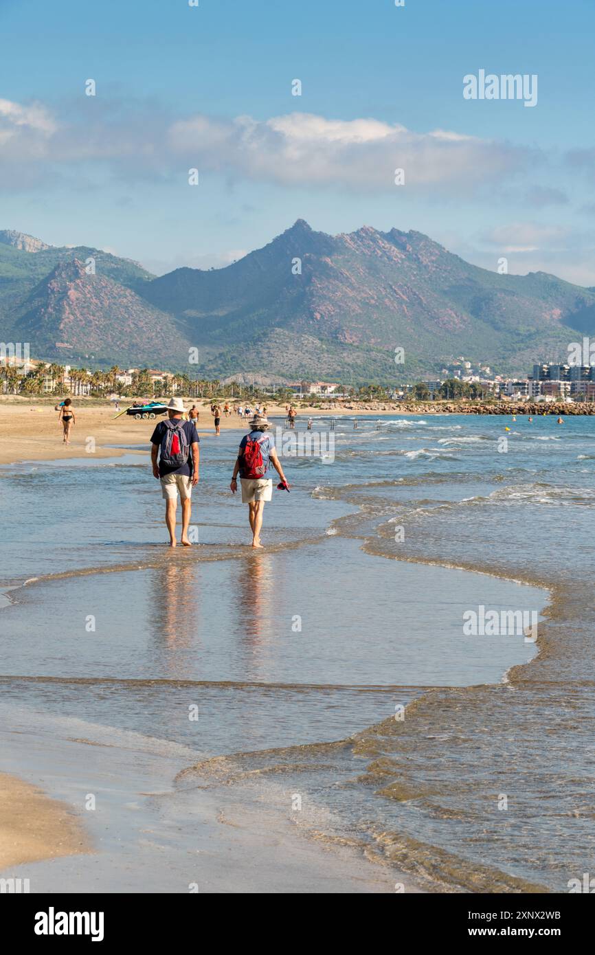 Spiaggia di Heliopolis a Benicasim, Castellon, Comunità Valenciana, Spagna, Europa Foto Stock