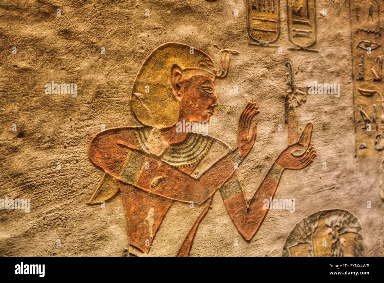 Rilievo del Faraone, Tomba di Ramses III, KV11, Valle dei Re, Antica Tebe, sito patrimonio dell'umanità dell'UNESCO, Luxor, Egitto, Nord Africa, Africa Foto Stock
