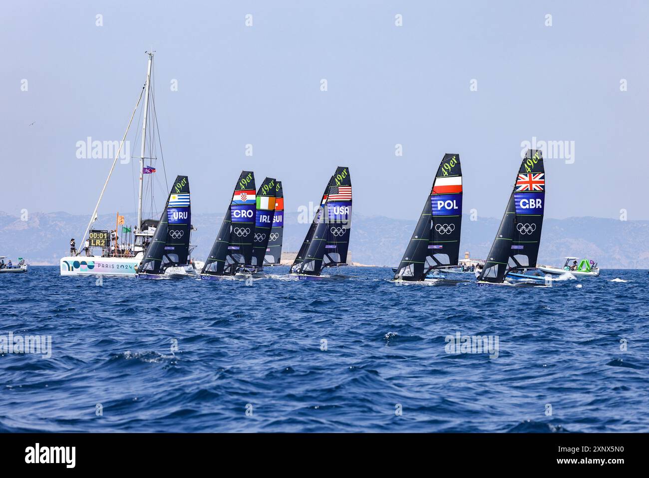 Marsiglia, Francia. 2 agosto 2024. Sylvain Rostaing/le Pictorium - Vela - doppio uomo 49er FX - Parigi 2024 - 02/08/2024 - Francia/Provenza-Alpi-Costa Azzurra/Marsiglia - evento a vela ai Giochi Olimpici di Marsiglia venerdì 2 agosto, con l'equipaggio spagnolo che vince la medaglia d'oro nella 49er. Crediti: LE PICTORIUM/Alamy Live News Foto Stock