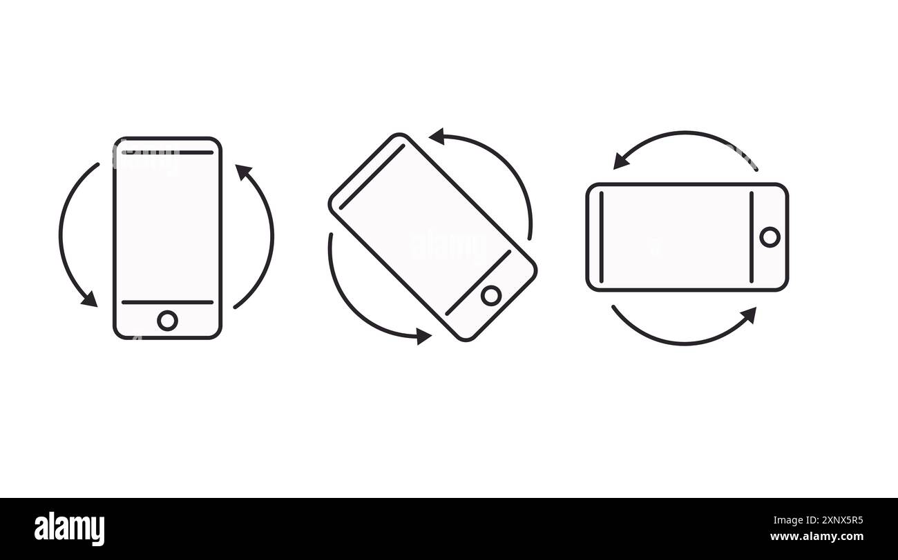 Ruotare il telefono cellulare. Simbolo di rotazione del dispositivo. Ruotare il set di icone del dispositivo Illustrazione Vettoriale