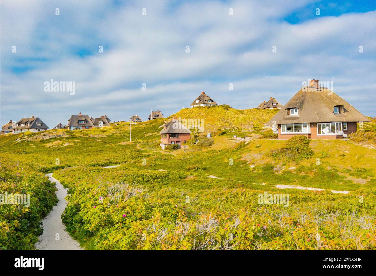Ville con tetto in paglia, Kersig estate, Hoernum, Sylt Foto Stock