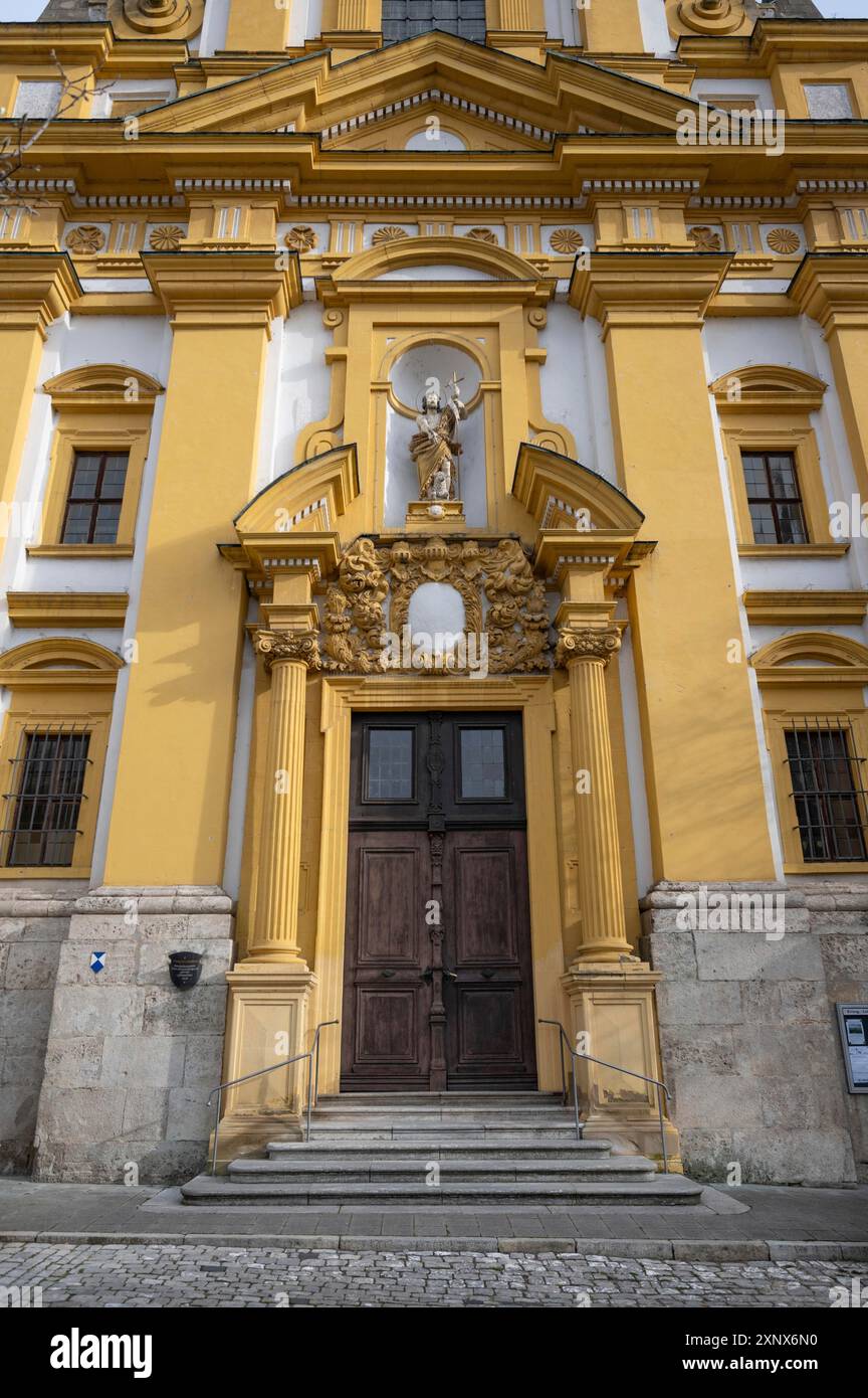 Facciata barocca della chiesa cittadina, Gustav-Adolf-Platz. 3, Kitzingen, bassa Franconia, Baviera, Germania Foto Stock