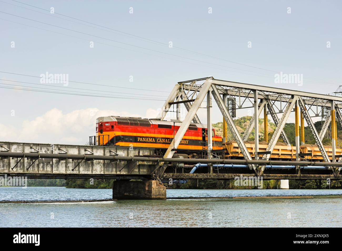 Panama Canal Railway che attraversa il fiume Chagres, Repubblica di Panama, America centrale Copyright: GOUPIxCHRISTIAN 1382-249 Foto Stock