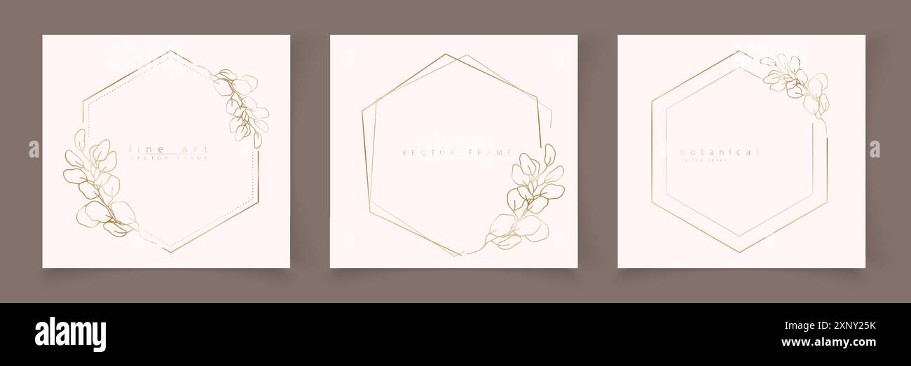 Set di modelli esagonali per profilati in stile lineare minimale Illustrazione Vettoriale