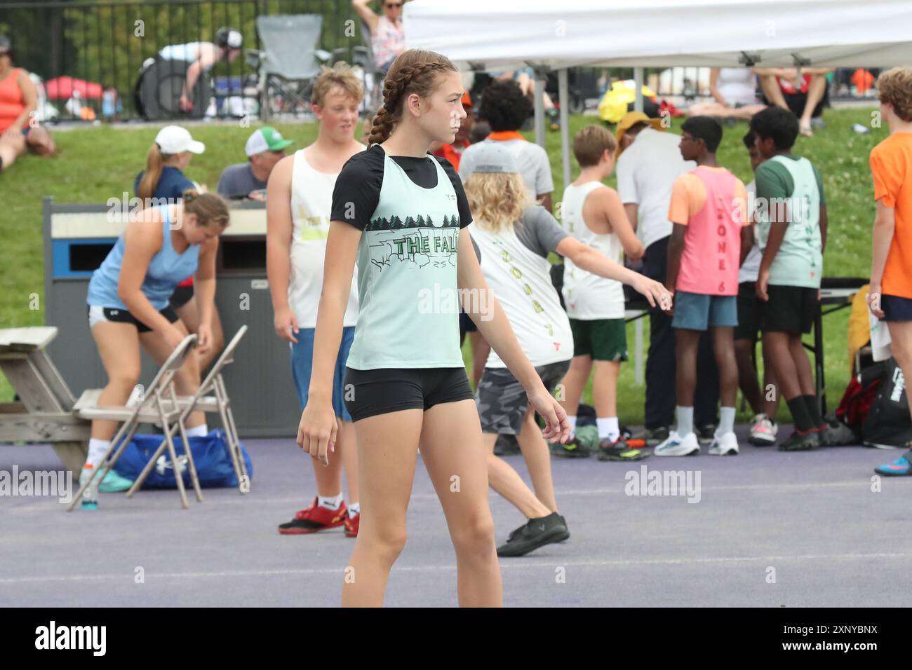 Londra, Canada. 2 agosto 2024. La Western University ospita eventi di atletica leggera alle partite estive dell'Ontario 2024. Frances Vollett vince l'evento High Jump saltando 1,61 m. Crediti: Luke Durda/Alamy Live News Foto Stock