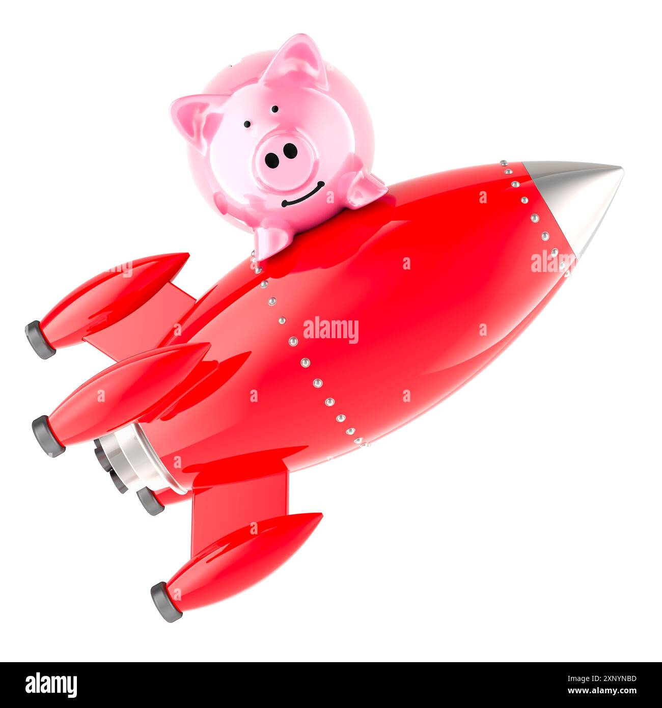 Salvadanaio su un razzo volante. Soluzione finanziaria, di investimento, di risparmio e di gestione patrimoniale, concetto. Rendering 3D isolato su sfondo bianco Foto Stock Salvadanaio su un razzo volante. Soluzione finanziaria, di investimento, di risparmio e di gestione patrimoniale, concetto. Rendering 3D isolato su sfondo bianco Foto Stock