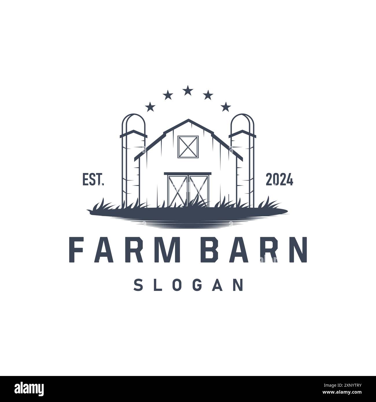 Modello di edificio agricolo con logo Barn Farm Farm design vintage semplice illustrazione in stile retrò Illustrazione Vettoriale