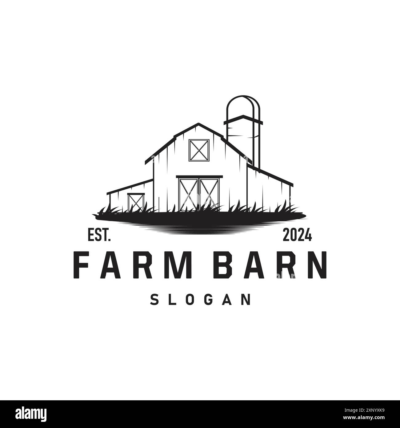 Modello di edificio agricolo con logo Barn Farm Farm design vintage semplice illustrazione in stile retrò Illustrazione Vettoriale