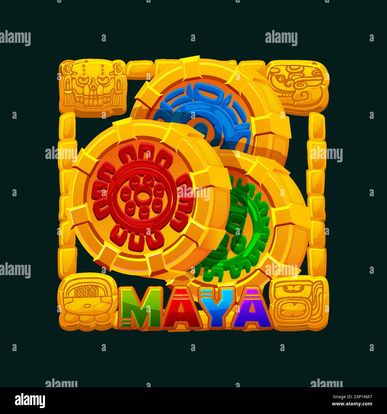 Icona DELL'APP Maya per il gioco 2D. Simbolo della slot dorata Illustrazione Vettoriale