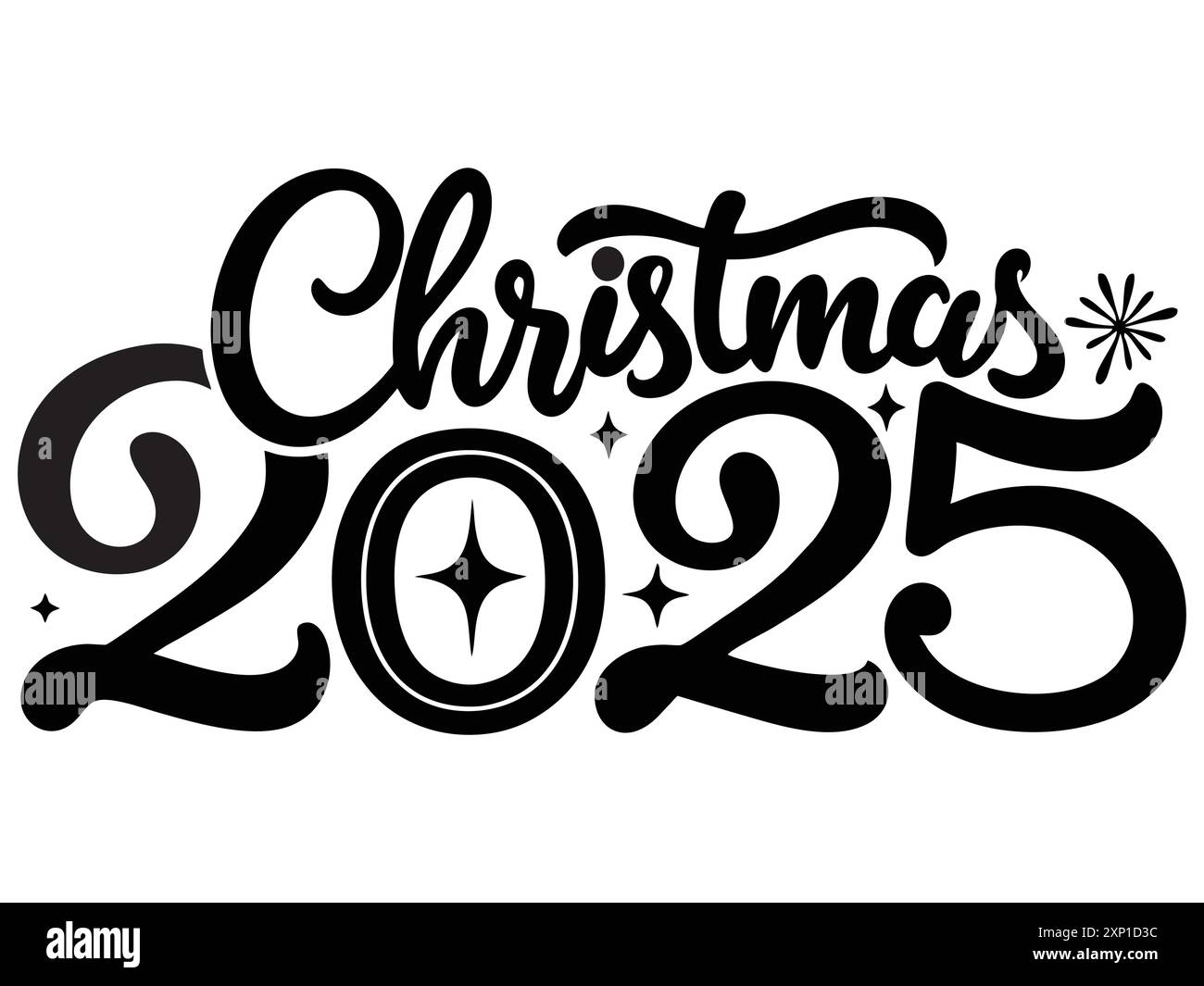 Natale 2025 Calligrafia testo vettoriale di sfondo bianco Illustrazione Vettoriale