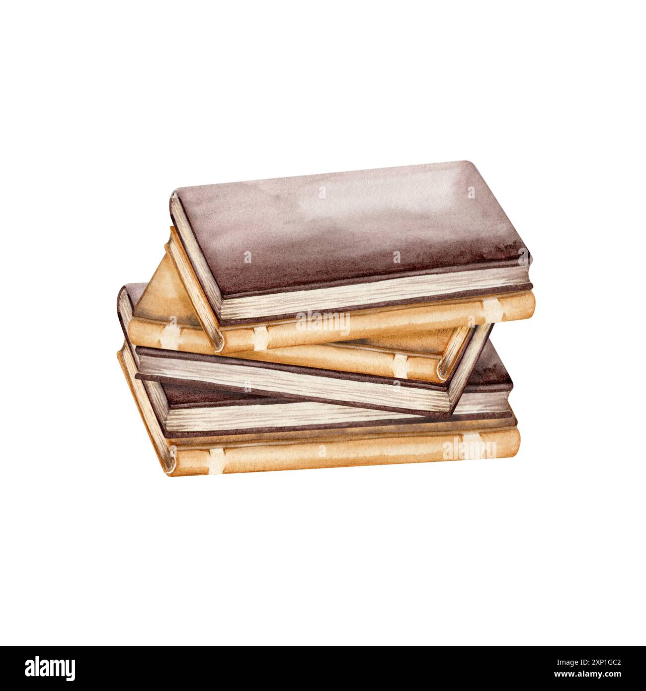 Libri d'epoca. Volume in edizione retrò disegnato a mano. Libreria d'antiquariato. Illustrazione ad acquerello disegnata a mano isolata dallo sfondo. Disegna elemen Foto Stock