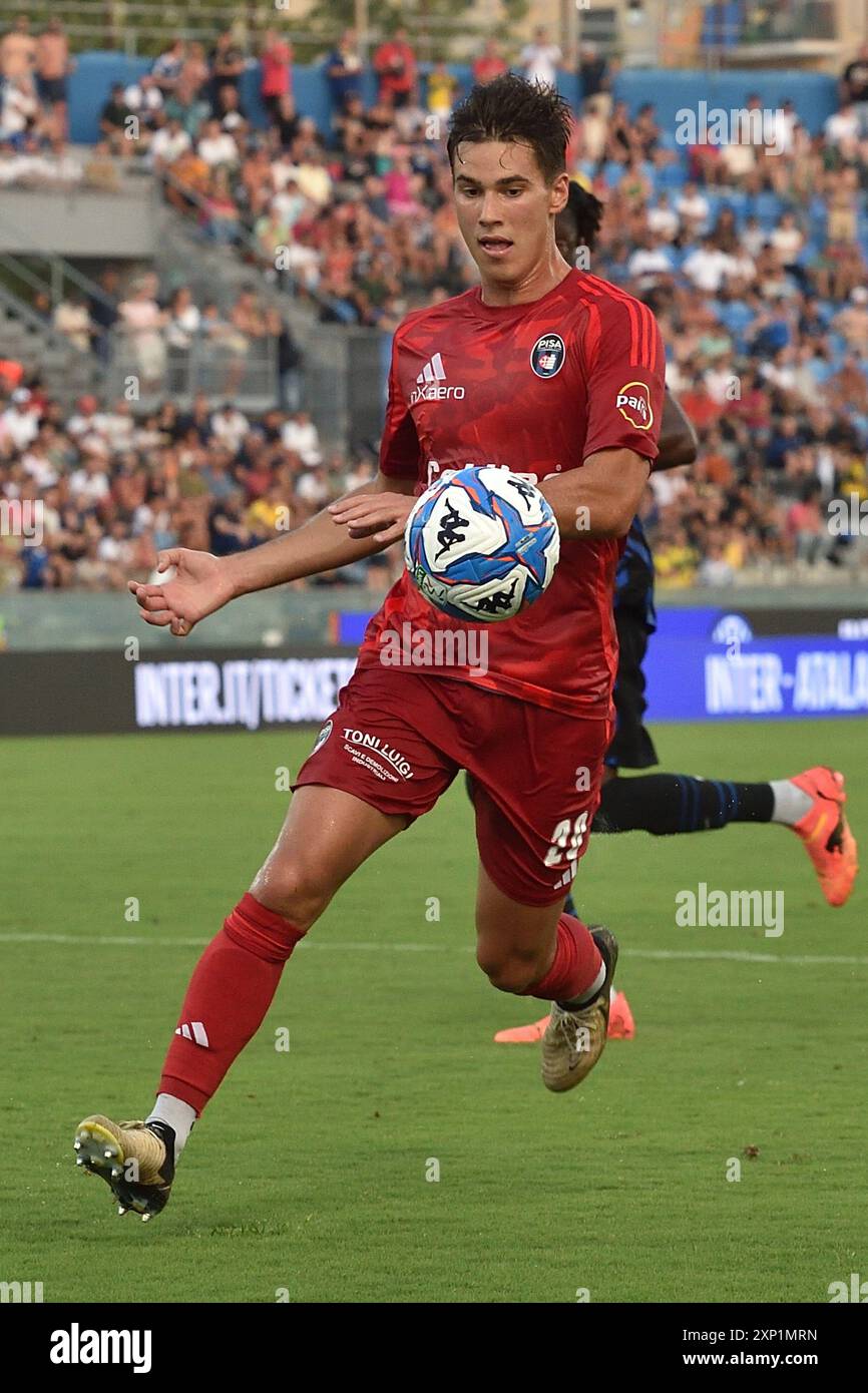 Pietro Beruatto (Pisa) durante il Pisa SC vs Inter - FC Internazionale, partita amichevole di calcio a Pisa, Italia, 02 agosto 2024 Foto Stock