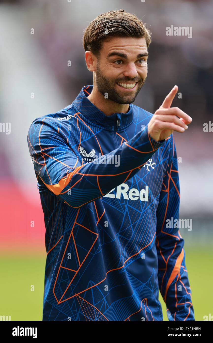 Robin Propper dei Rangers durante il riscaldamento della sua squadra prima della partita della William Hill Premiership al Tynecastle Park di Edimburgo. Data foto: Sabato 3 agosto 2024. Foto Stock