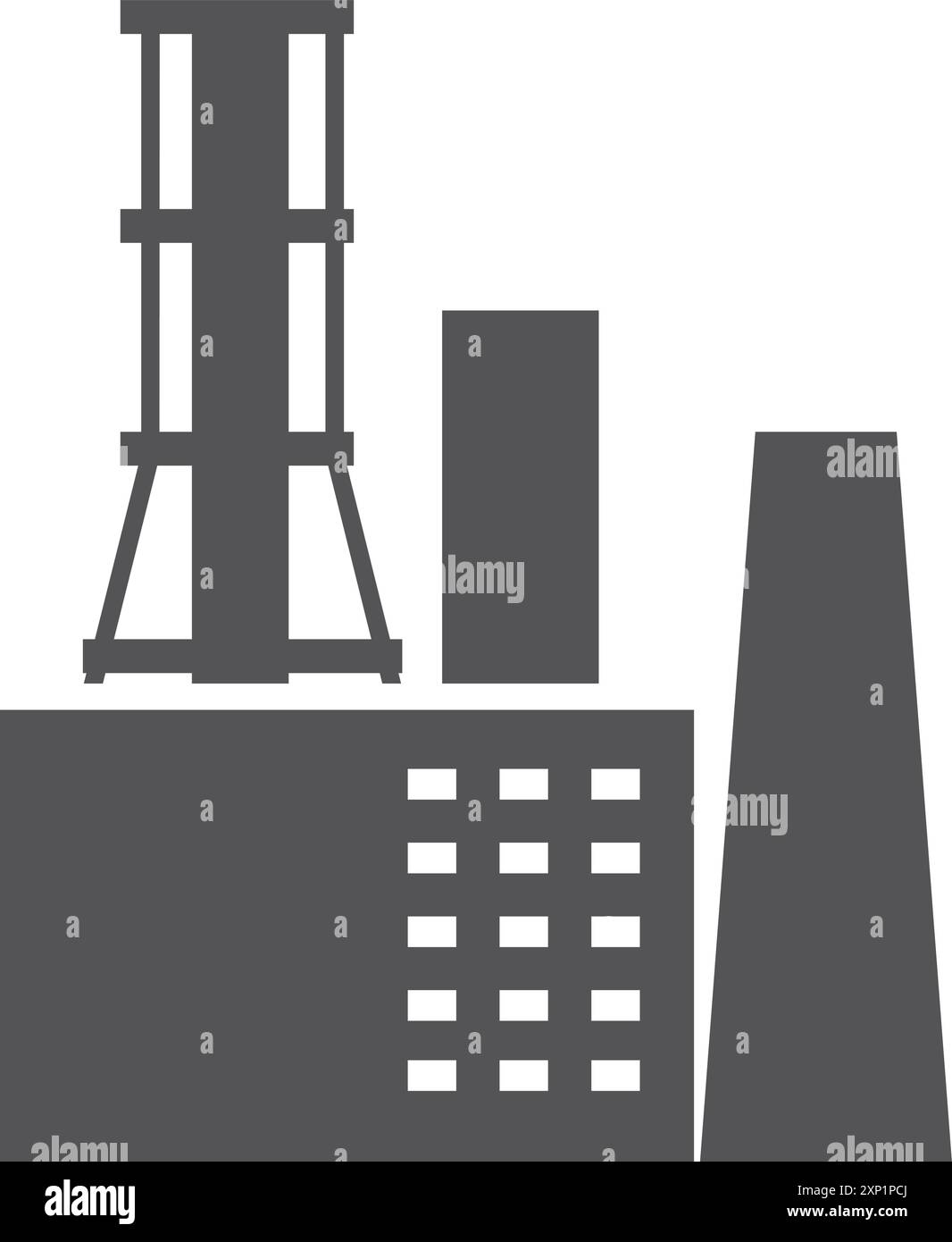 Icona nera di produzione di energia. Simbolo dei tubi in fabbrica Illustrazione Vettoriale