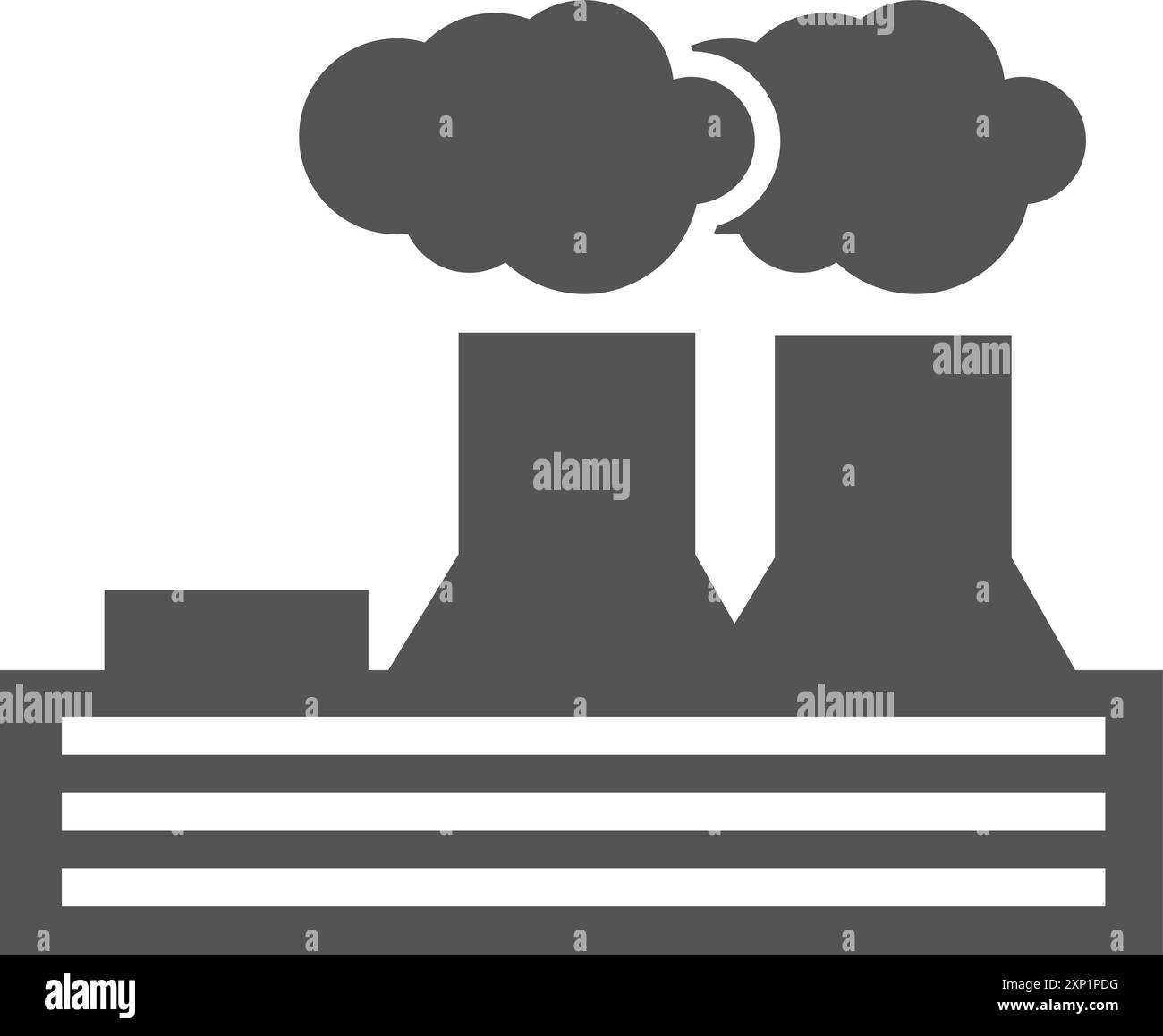 Icona di un impianto industriale. Edificio della fabbrica di produzione nera Illustrazione Vettoriale