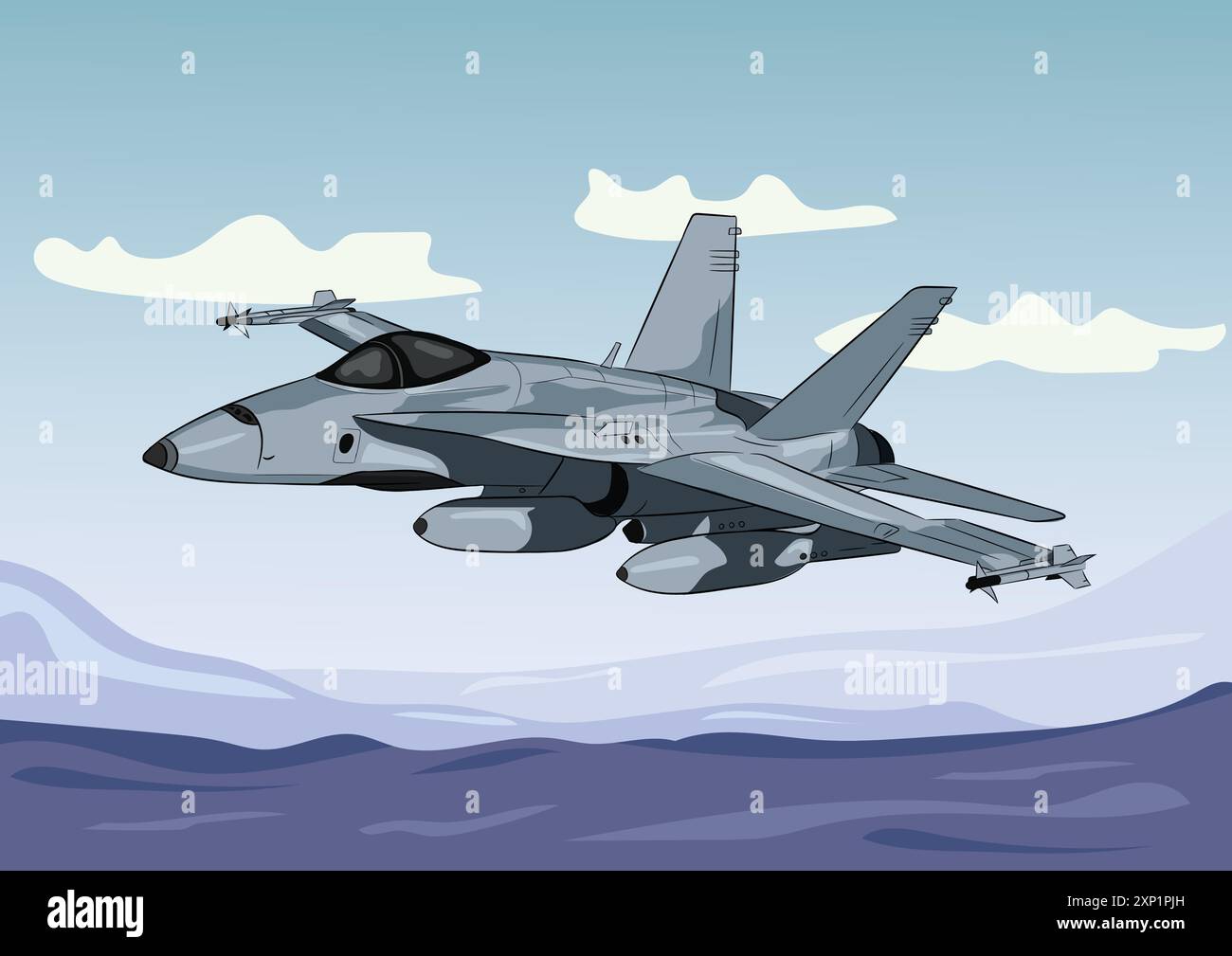 Illustrazione vettoriale di aerei da caccia militari in cielo. Illustrazione Vettoriale