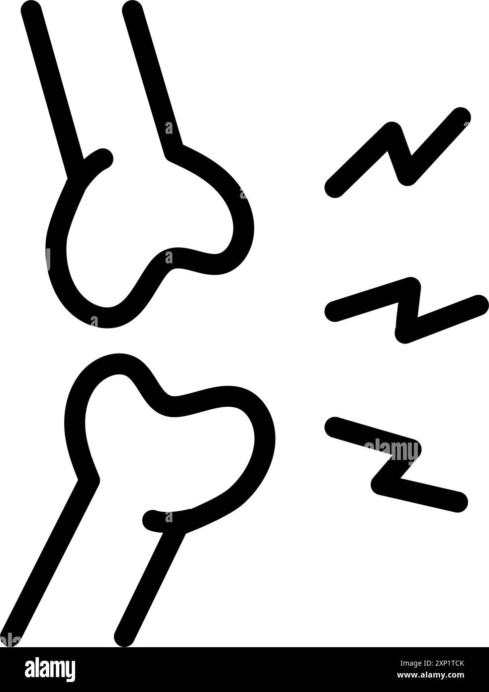 Icona del contorno del dolore articolare. Infortunio, distorsione. Danni articolari, artrite o infiammazione, reumatismi. Concetto di dolori corporei per l'anatomia della medicina sanitaria. Illustrazione Vettoriale