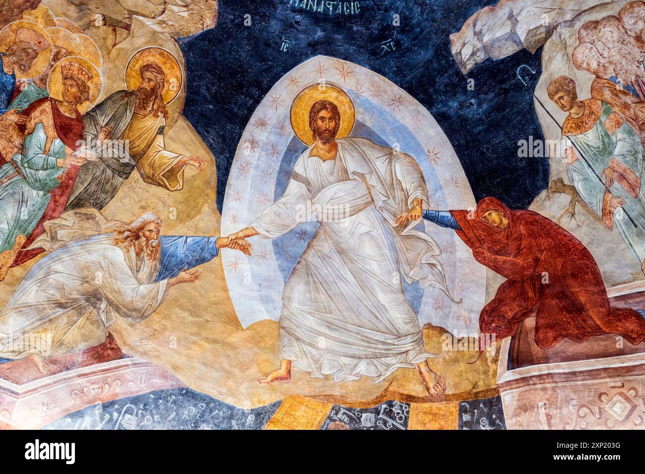 Affresco di Anastasis, chiesa di Chora (Moschea Kariye), Istanbul, Turchia Foto Stock