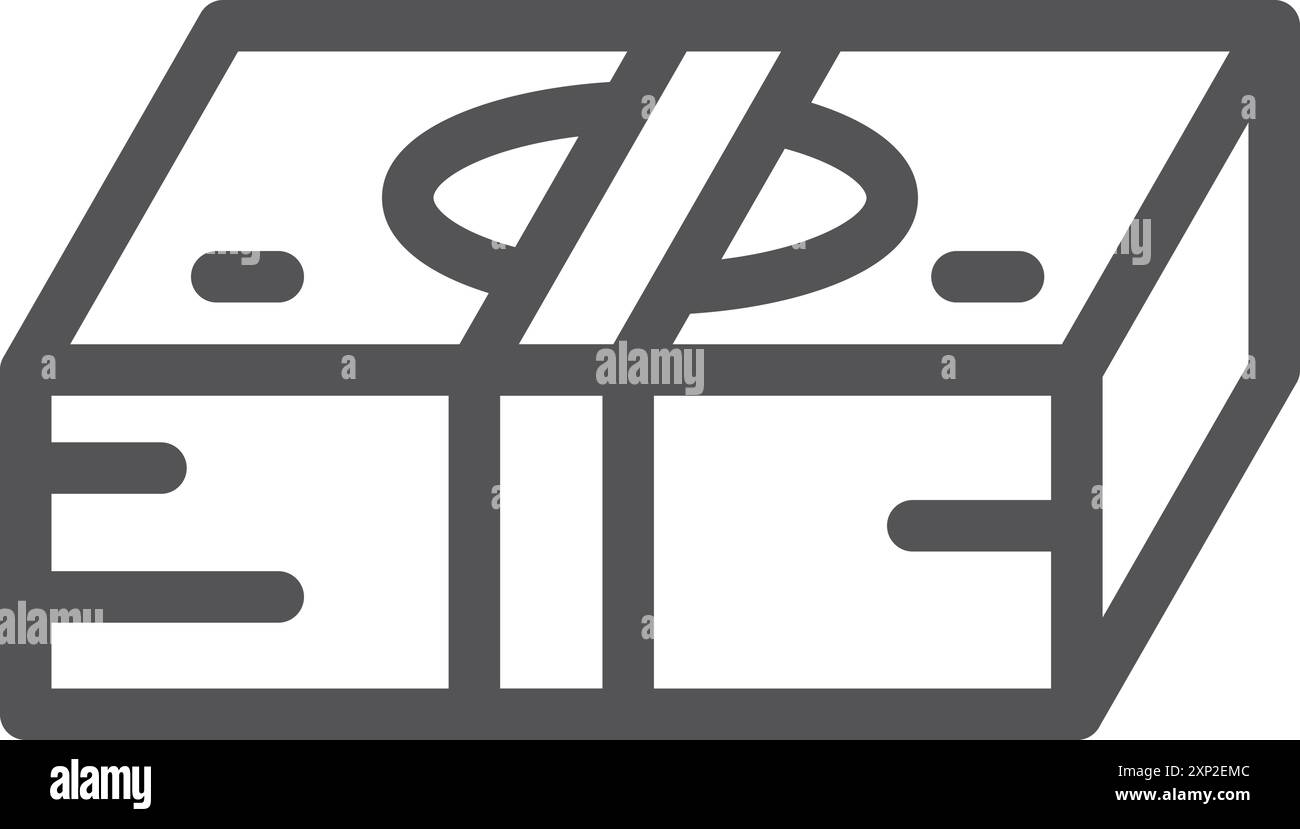 Icona della linea del pacchetto di banconote in denaro. Banconote da un dollaro Illustrazione Vettoriale