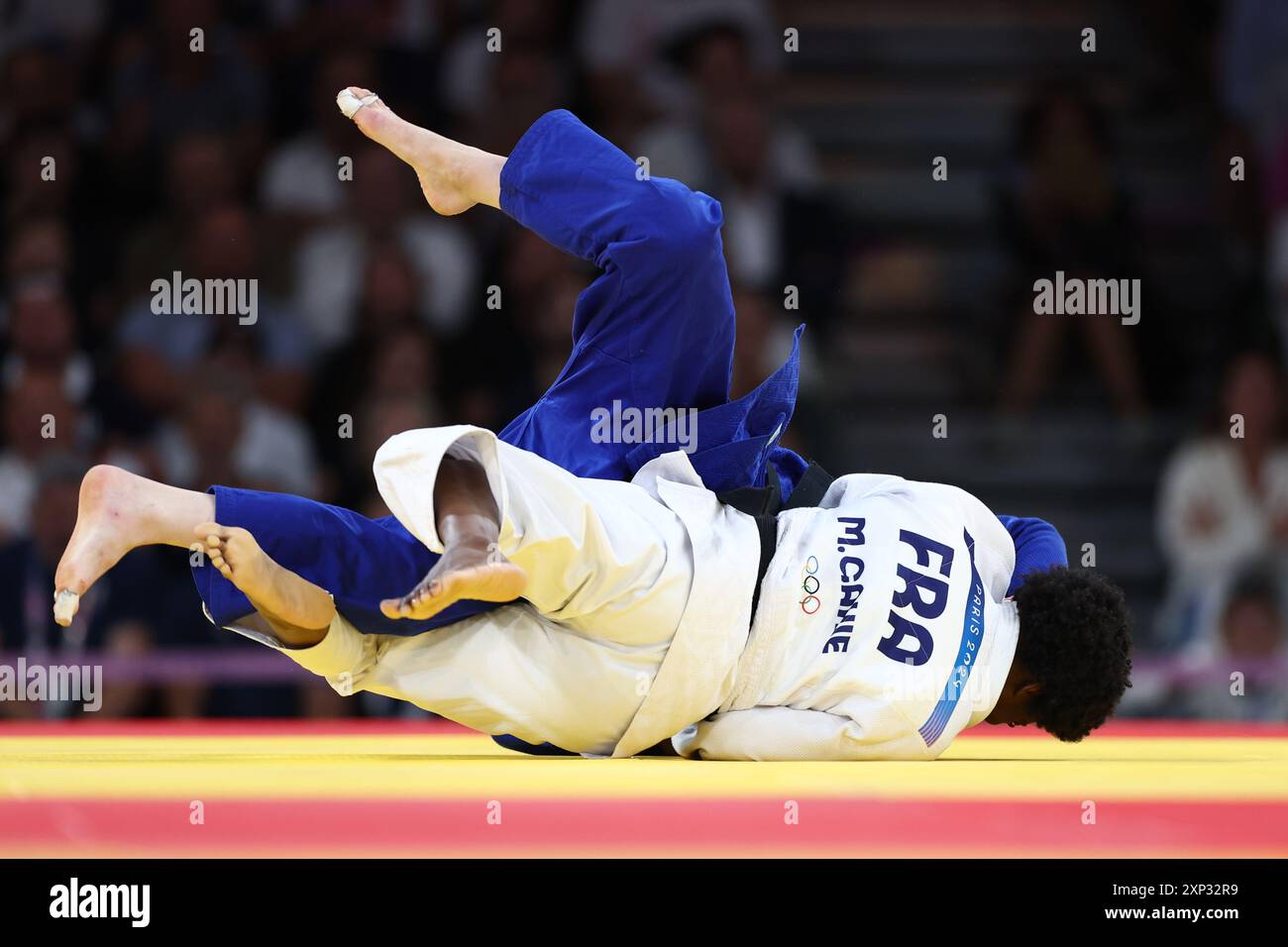 Parigi, Francia. 3 agosto 2024. Julien Mattia/le Pictorium - Judo - eventi a squadre - Francia-Giappone - Parigi 2024 - 03/08/2024 - Francia/Ile-de-France (regione)/Parigi - Gahie me (fra) durante la finale di judo a squadre alle Olimpiadi di Parigi tra Francia e Giappone, al Grand Palais Ephemere, 3 agosto 2024. Crediti: LE PICTORIUM/Alamy Live News Foto Stock