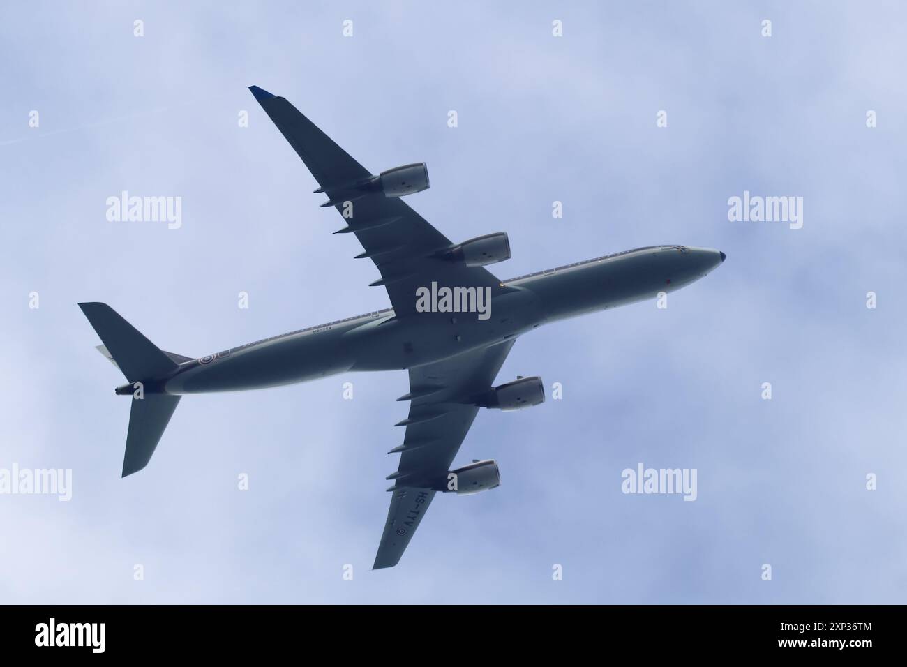 Chiangmai, Thailandia - luglio 26 2024: Airbus A340-500 HS-TYV della Royal Thai Airforce (RTAF). Dall'aeroporto di Chiangmai. Foto Stock