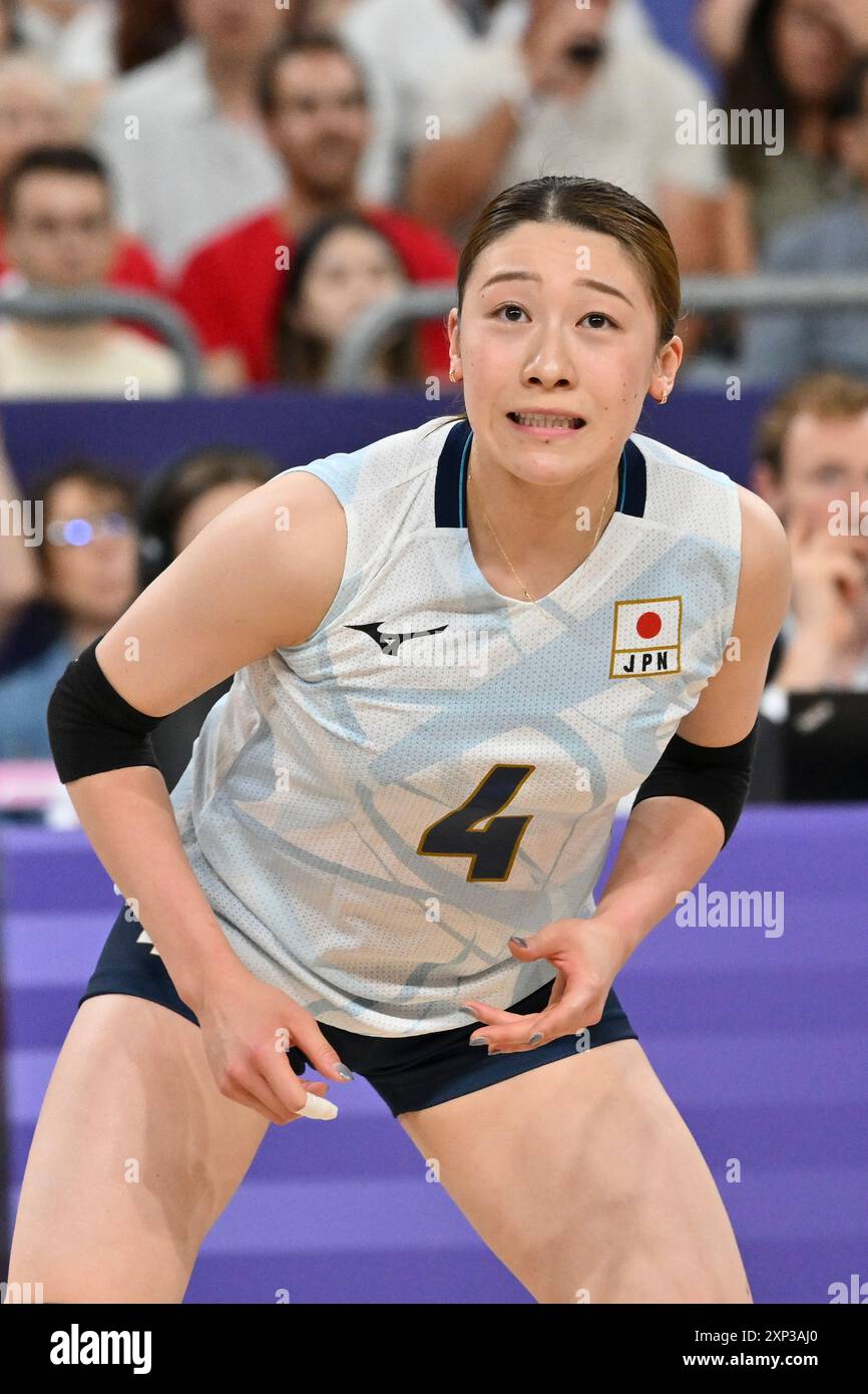 4 ISHIKAWA Mayu (JPN), Giappone (JPN) vs Kenya (KEN), turno preliminare di pallavolo femminile alla Paris South Arena 1, durante i Giochi Olimpici di Parigi 2024, 3 agosto 2024, Parigi, Francia. Crediti: Enrico Calderoni/AFLO SPORT/Alamy Live News Foto Stock