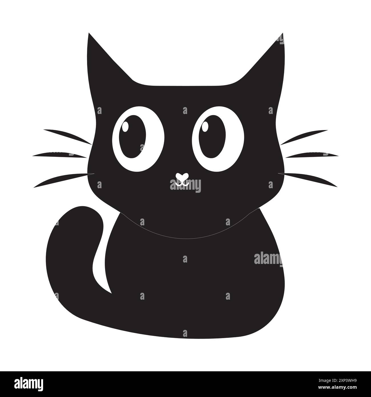 Illustrazione minimalista del vettoriale Black Cat, Un'illustrazione vettoriale minimalista di un grazioso gatto nero con grandi occhi e un design semplice. Illustrazione Vettoriale