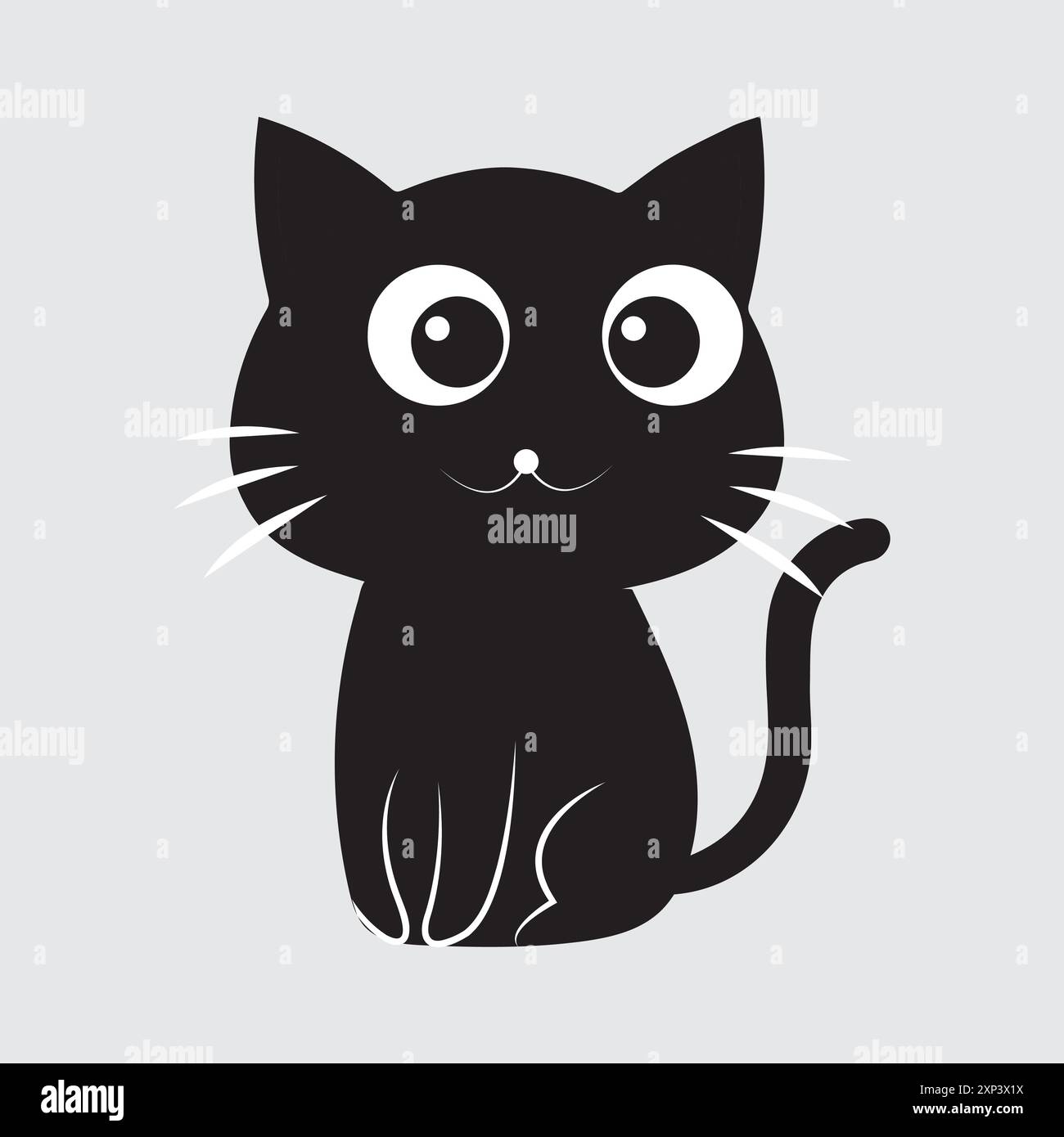 Illustrazione minimalista del vettoriale Black Cat, Un'illustrazione vettoriale minimalista di un grazioso gatto nero con grandi occhi e un design semplice. Illustrazione Vettoriale