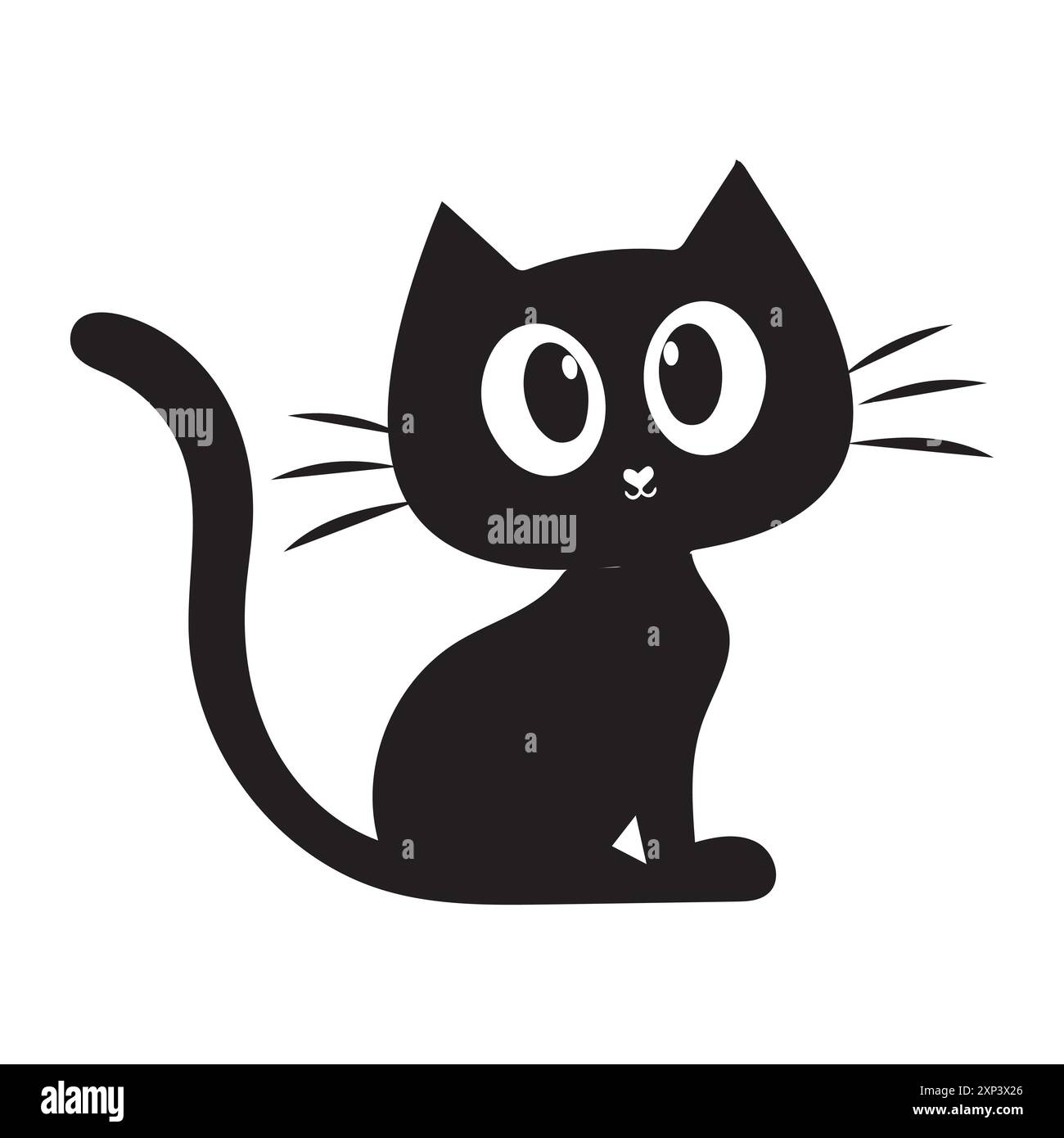Illustrazione minimalista del vettoriale Black Cat, Un'illustrazione vettoriale minimalista di un grazioso gatto nero con grandi occhi e un design semplice. Illustrazione Vettoriale