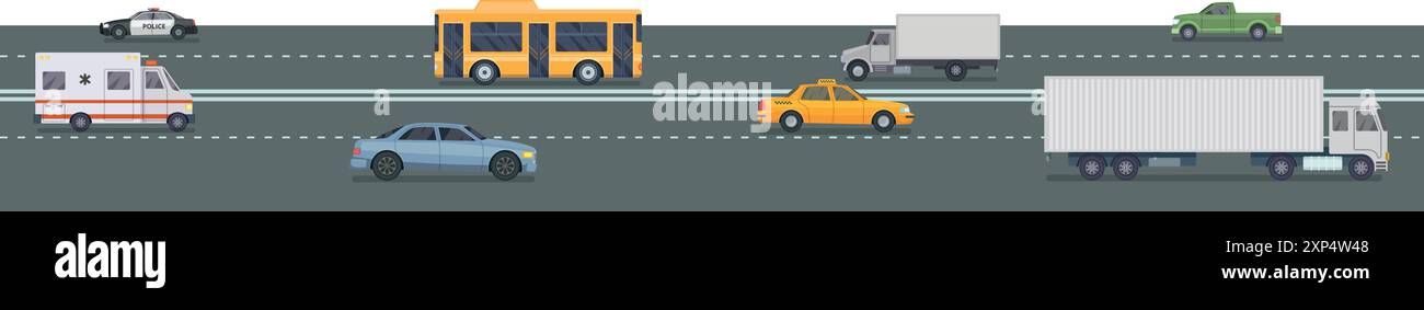 Strada di trasporto. Strada asfaltata con auto Illustrazione Vettoriale