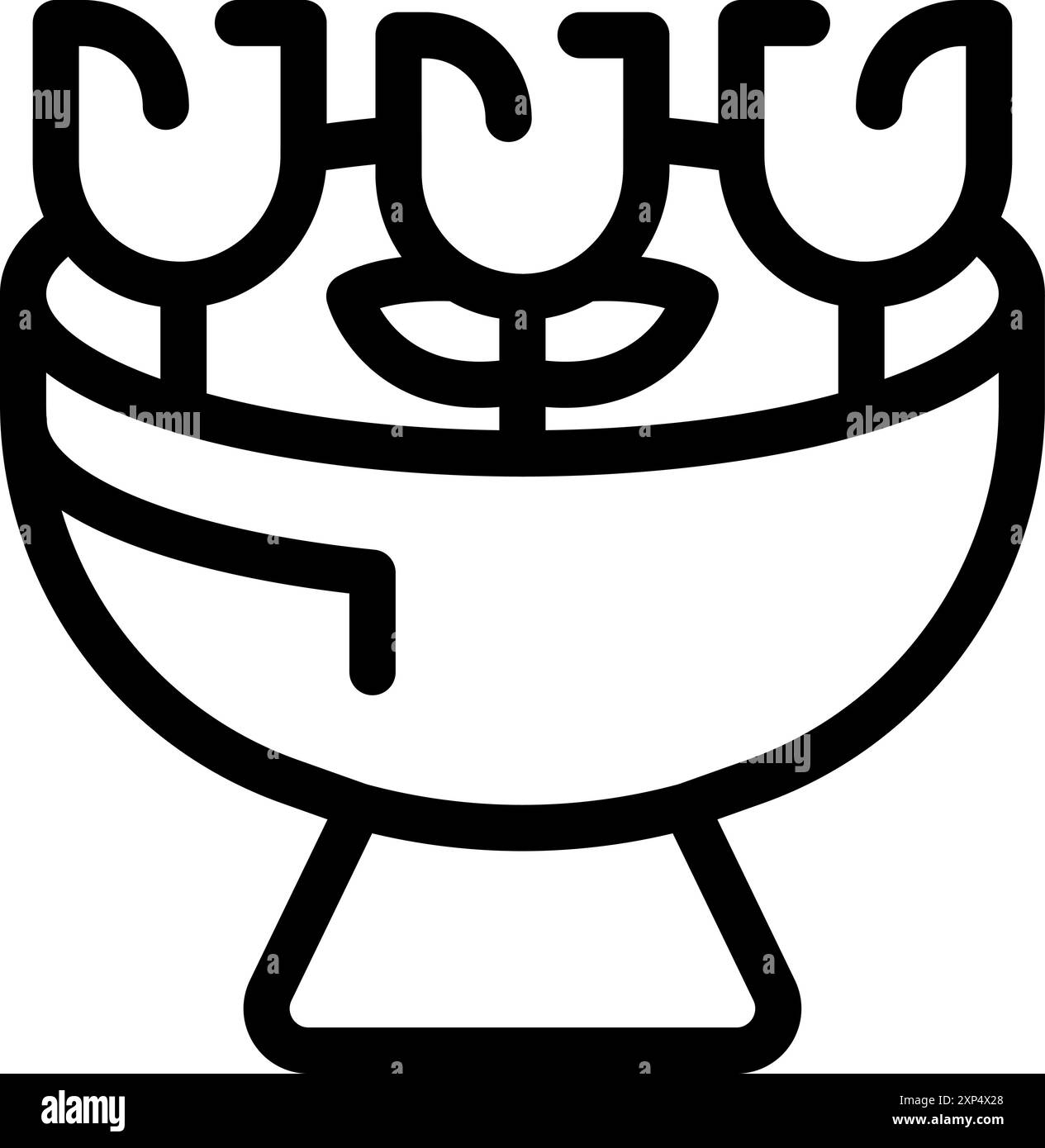 Semplice disegno lineare di un vaso di fiori rotondo che contiene tre tulipani in fiore, ideale per argomenti come l'interior design, la decorazione o il giardinaggio Illustrazione Vettoriale