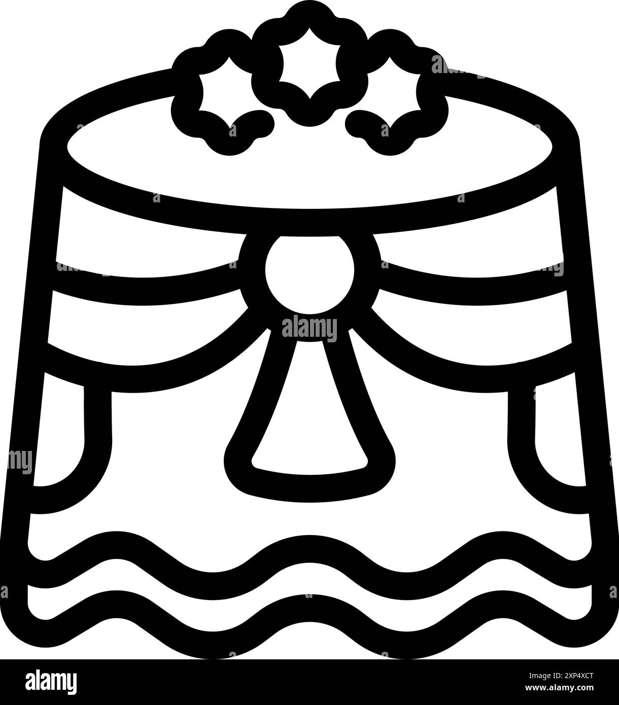 Tavolo rotondo con tessuto legato decorato con fiocco e fiori per la cerimonia di nozze Illustrazione Vettoriale