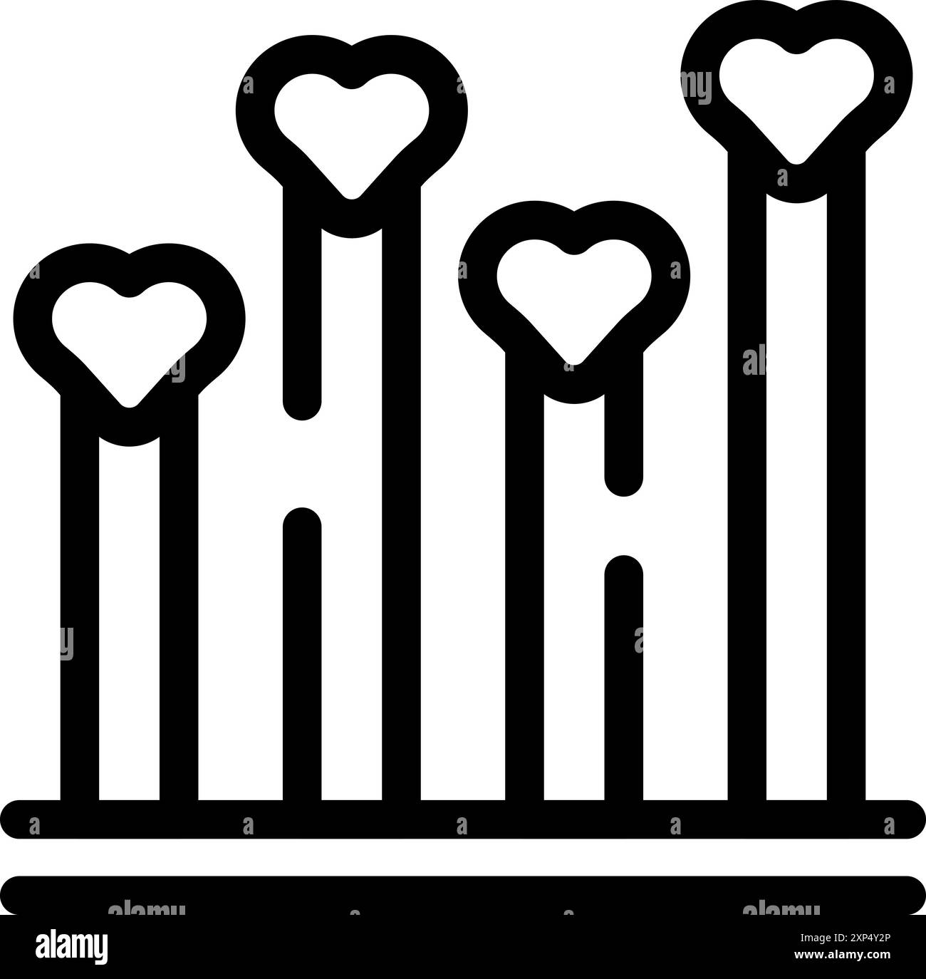 Icona line art di un grafico a barre che cresce con il cuore in aumento Illustrazione Vettoriale
