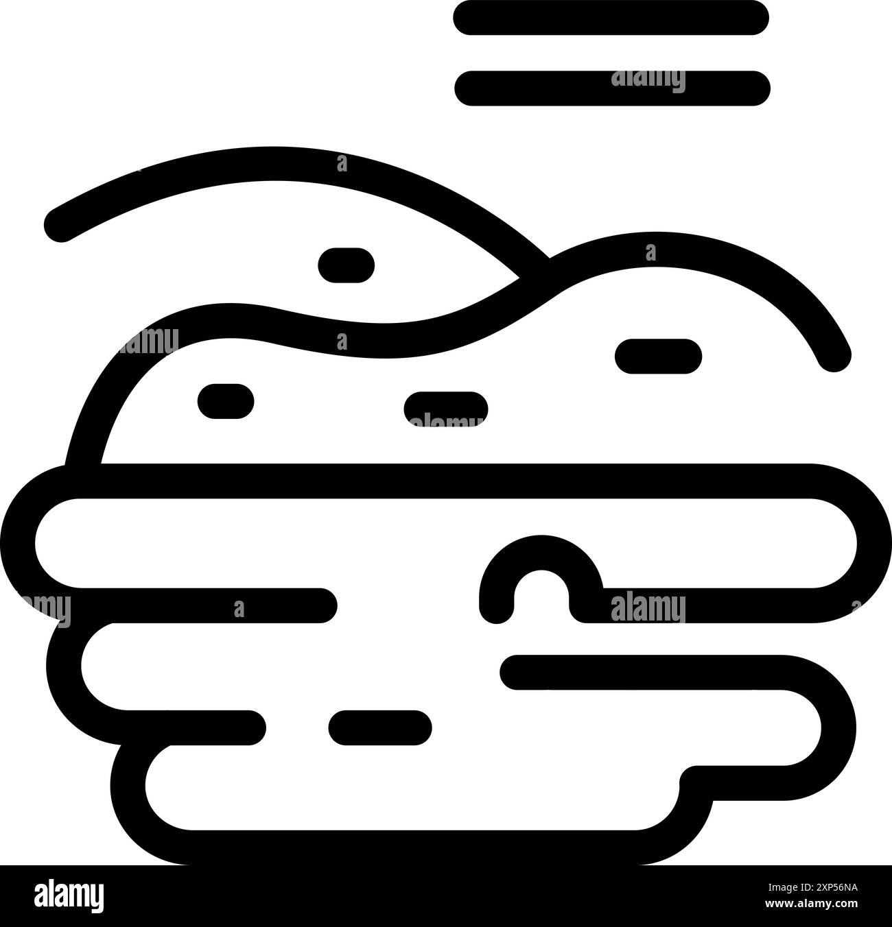 Illustrazione minimalista con un fiume che scorre attraverso un paesaggio desertico Illustrazione Vettoriale