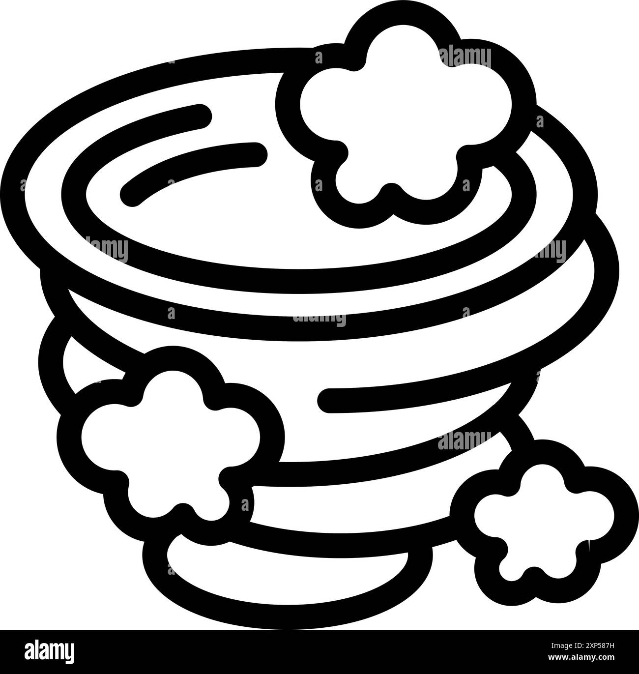 Icona della line art di un potente uragano che gira e raccoglie nuvole, simbolo di calamità naturali e condizioni meteorologiche estreme Illustrazione Vettoriale