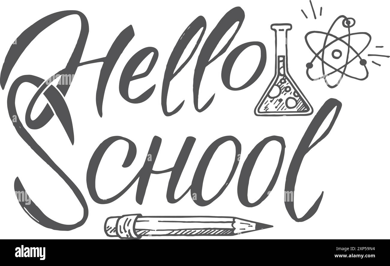 Ciao lettering scolastico. Parole nere disegnate a mano Illustrazione Vettoriale