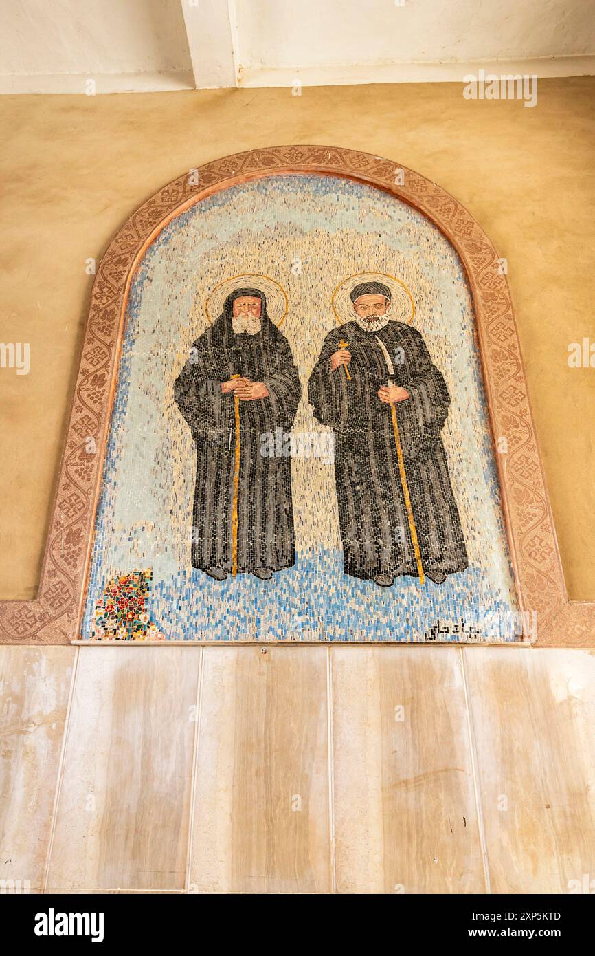 Monastero di al-Muharraq, Santa Vergine Maria, fuga in Egitto, Sacra pittura, sponda occidentale del Nilo, Asyut (Assiut), Egitto, Nord Africa, Africa Foto Stock