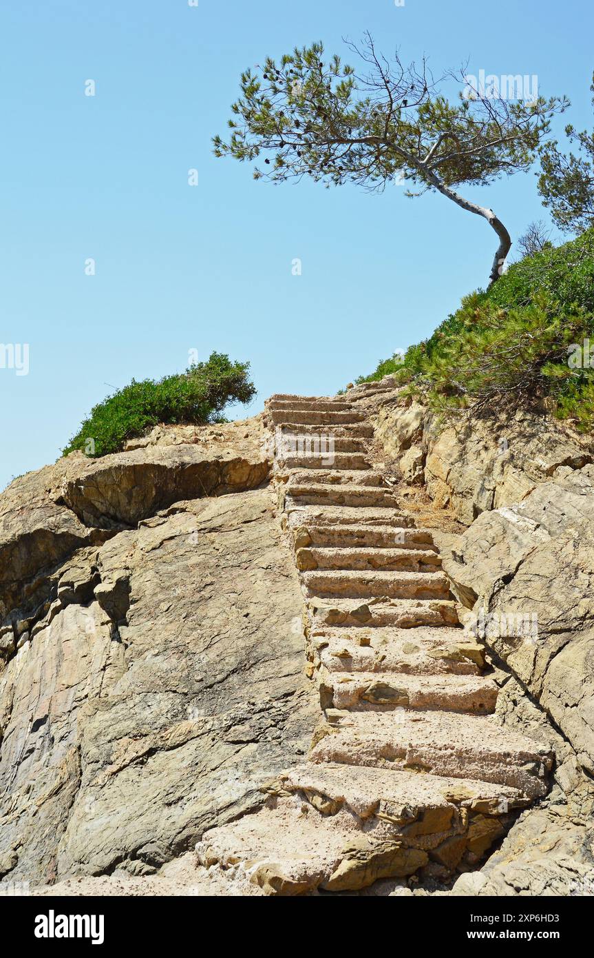 Scale di cemento dalla spiaggia alla costa Foto Stock