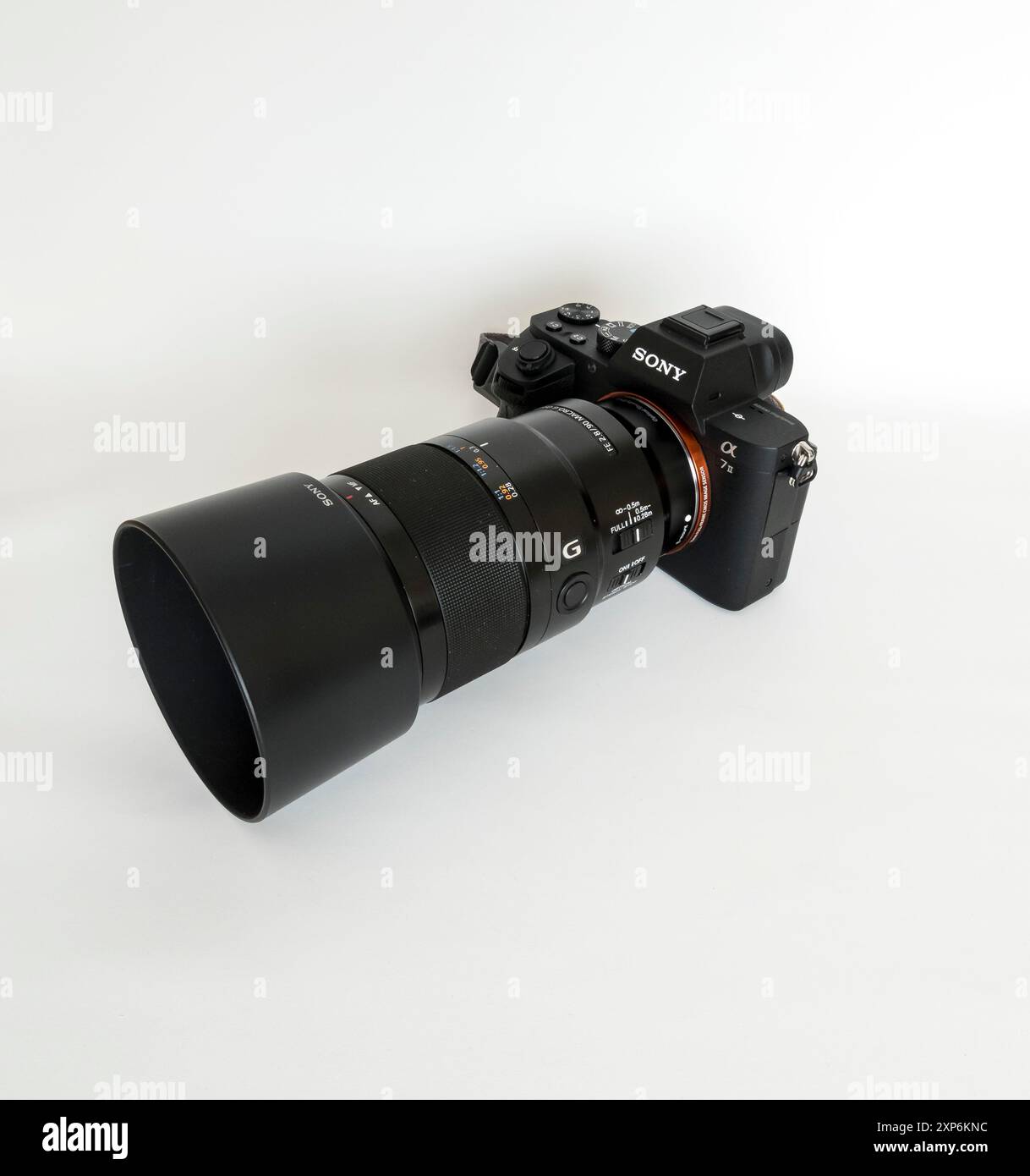 Fotocamera SONY A7II e obiettivo MACRO da 90 mm Foto Stock