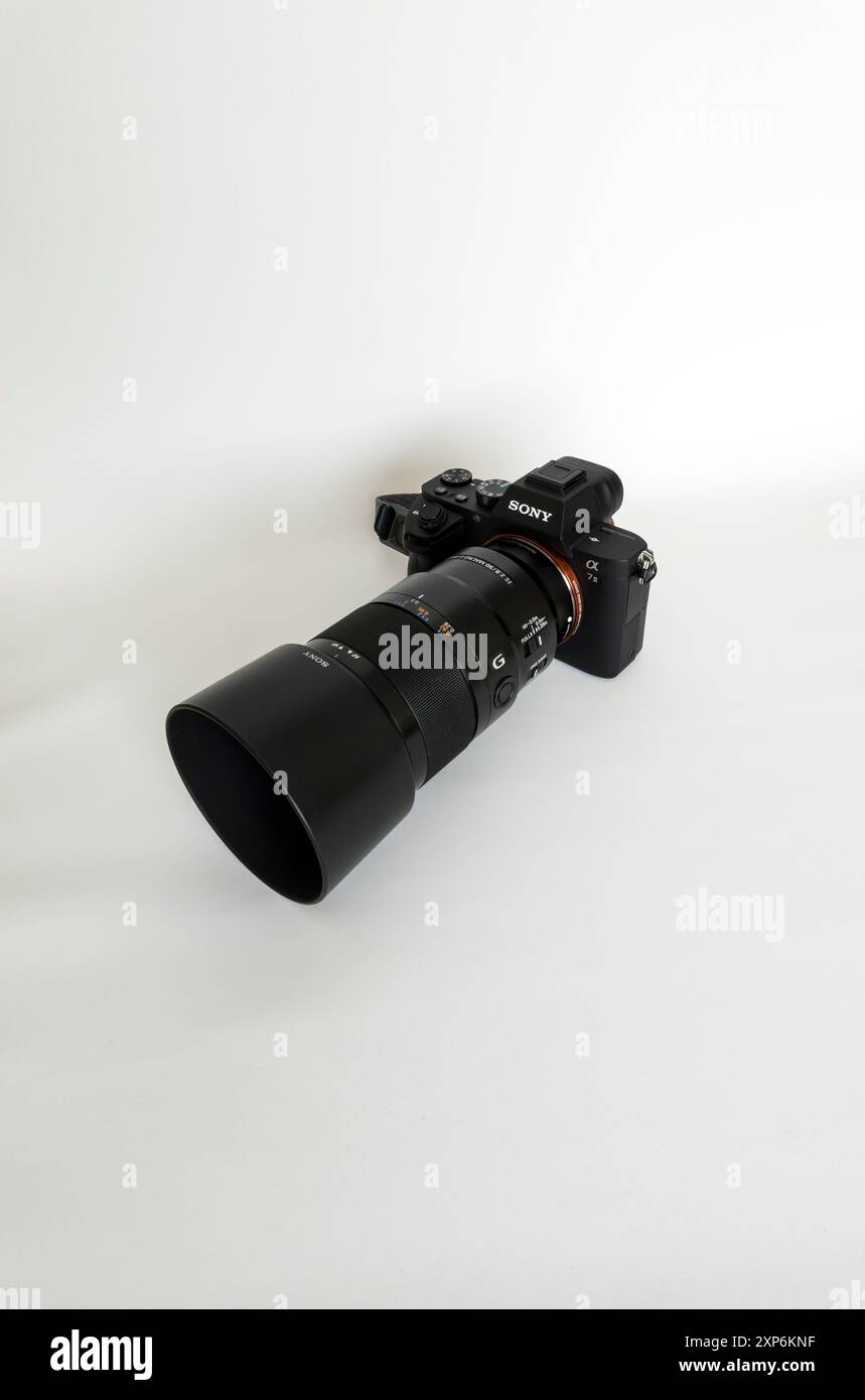 Fotocamera SONY A7II e obiettivo MACRO da 90 mm Foto Stock