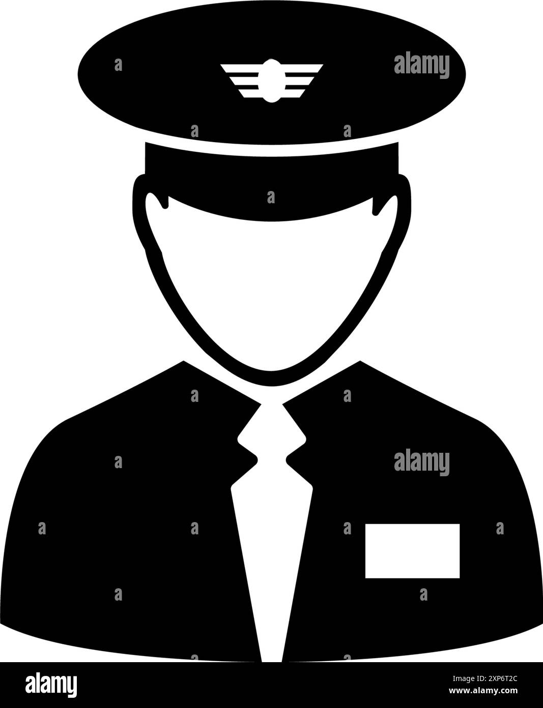 Icona vettoriale in bianco e nero di un pilota, che simboleggia l'aviazione e l'equipaggio di condotta professionale. Illustrazione Vettoriale