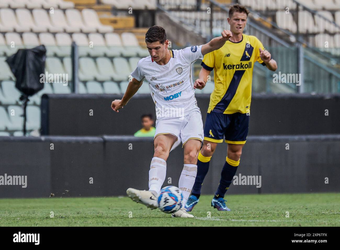 Matteo Prati (Cagliari) durante Modena FC vs Cagliari calcio, amichevole di calcio a Modena, Italia, 3 agosto 2024 Foto Stock