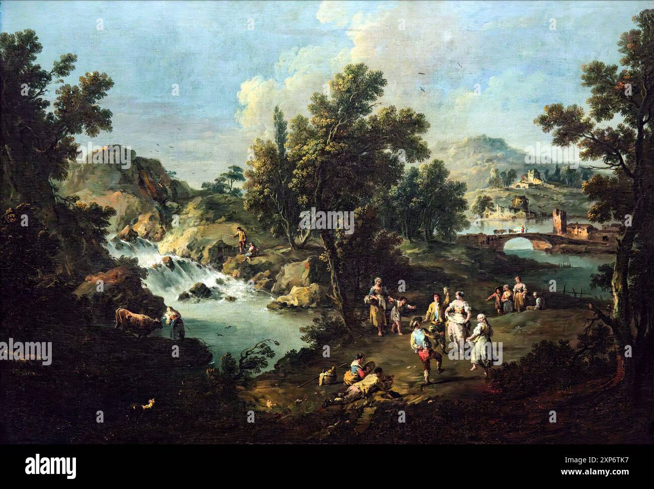 (Venezia) paesaggio con un ruscello e contadini Dansing di Giuseppe Zais - gallerie Accademia Foto Stock