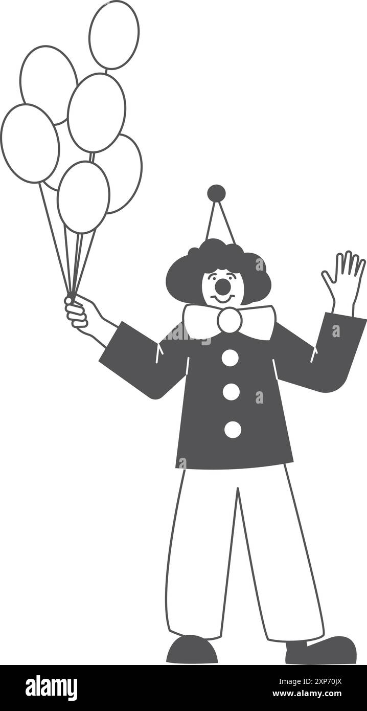 Clown regge palloncini. Mascotte del parco divertimenti Illustrazione Vettoriale