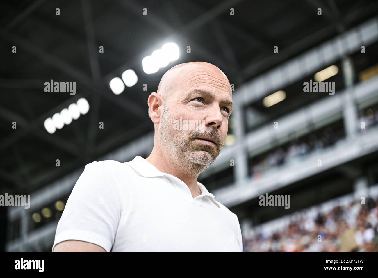 Il capo-allenatore dell'Anderlecht Brian Riemer nella foto all'inizio di una partita di calcio tra Royal Antwerp FC e RSC Anderlecht, domenica 4 agosto 2024 ad Anversa, il giorno 2 della stagione 2024-2025 della prima divisione del campionato belga "Jupiler Pro League". BELGA FOTO TOM GOYVAERTS Foto Stock